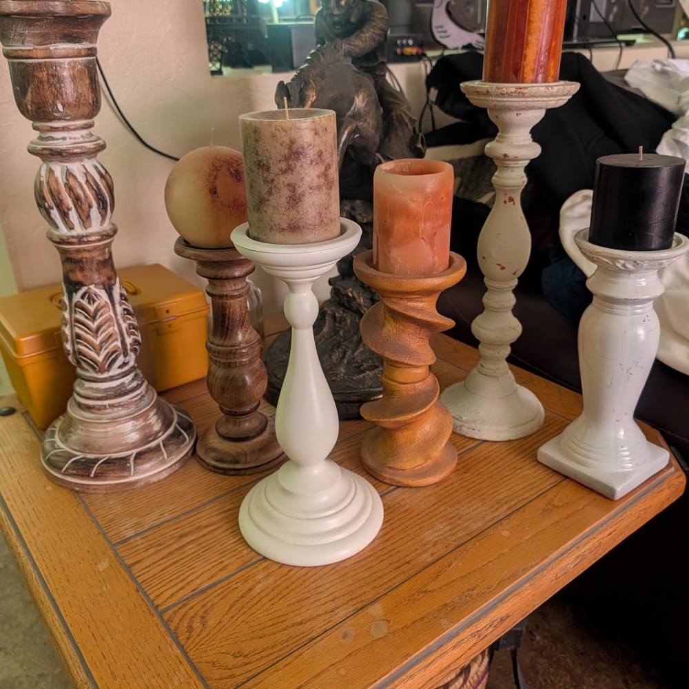 Rustic Candle Holder Set - White, Brown, and Cream